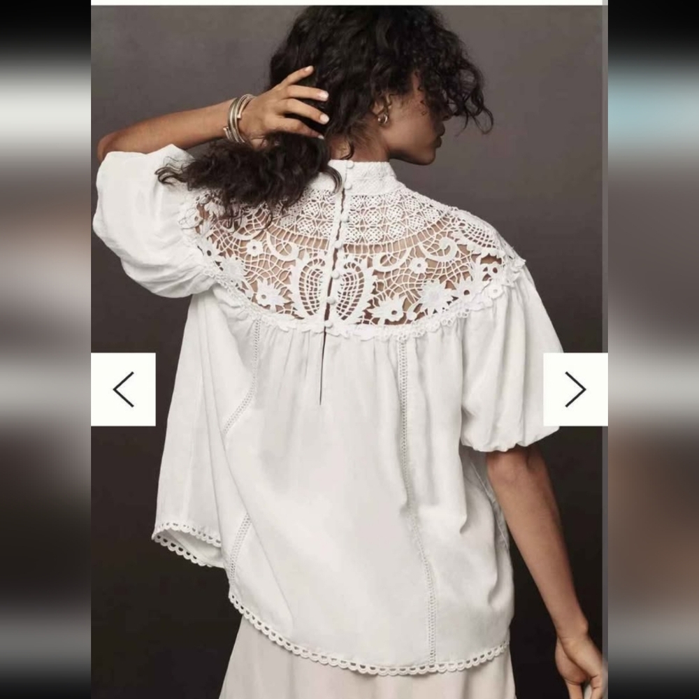 NWT Anthropologie Mock Neck Puff Sleeve Lace Blouse XS MINOR CALL OUT SEE BELOW - Picture 2 of 5